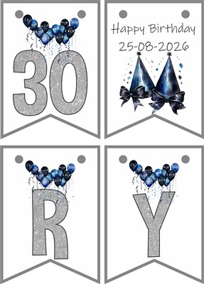 Personalised Bunting : Birthday Silver and Blue